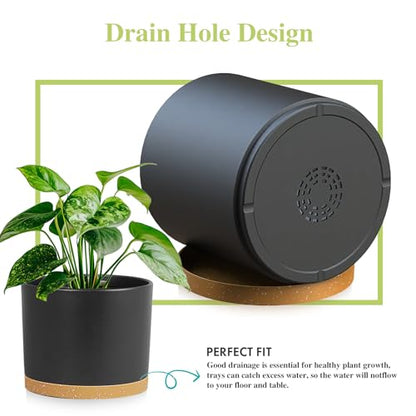 Large Plant Pots Set of 3 – 8", 9", 10" Indoor Flower Pots with Drainage Holes and Saucers, Big Planters for Monstera, Fiddle Leaf Fig, Snake Plant – 5 Colors - color: Black With Brown Base