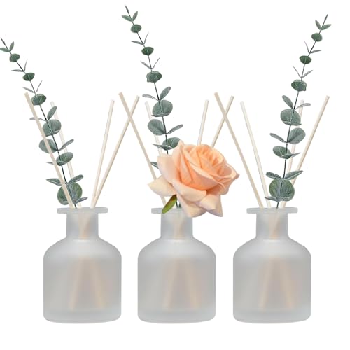 HOSSIAN 150ml/50oz 3PCS Reed Diffuser Bottles,Fragrance Diffuser Empty Bottle with 28pcs Reed Sticks for Home Fragrance Accessories and Women Gift Room,Home,Bathroom Decor(Frosted Glass) - color: Frosted Glass
