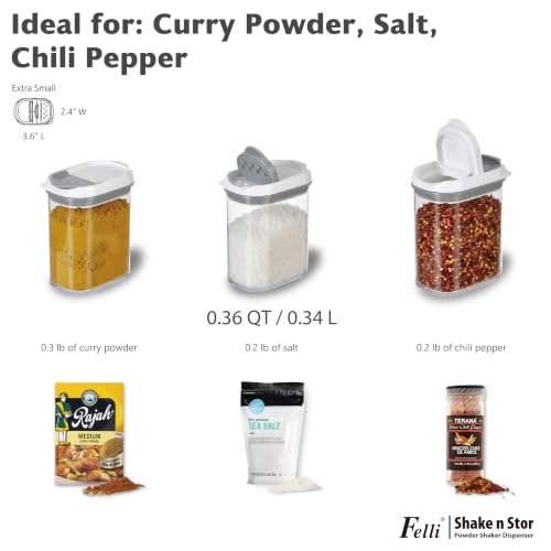 Felli Shake N Stor Spice Jars with Shaker Lid + Dispensing Spout + Leveler ALL IN ONE Storage Mini Container Kitchen Pantry Cabinet Organizer Seasoning Salt and Pepper Holder(0.4qt, 4PC Set) - color: 0.4qt, 4PC Set