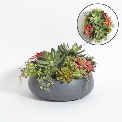CG Hunter Faux Succulent Arrangement, Premium Artificial Indoor Plant Enhances Interior Design, Display on Any Surface in Your Home Adding an Inviting Touch of Nature, Grey Planter Pot Included - size: 14" Round Grey