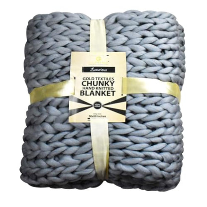 Chunky Knit Blanket (50 x 60 Inches) Warm Soft Cozy for Lounge Sofa & Bedroom, Handmade Knitted Yarn Throw Blanket (Grey, 1) - color: Grey