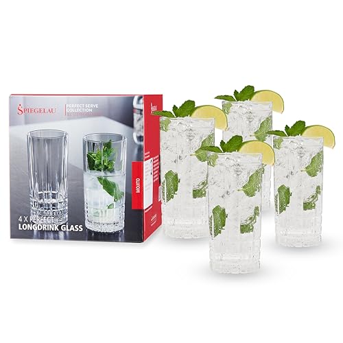 Spiegelau Perfect Serve Longdrink Glass Set of 4 - Highball Cocktail Glasses European-Made Crystal, Dishwasher Safe, Professional Quality Cocktail Glass Gift Set - 12.3 oz - style: Longdrink