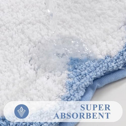 Pauwer Bathroom Rug Sets 3 Piece, Scalloped Bath Rugs, White and Blue | Non Slip Washable Bath Mat With U-Shaped Toilet Rug, Extra Absorbent Quick Dry, For Floor Sink - color: White and Blue