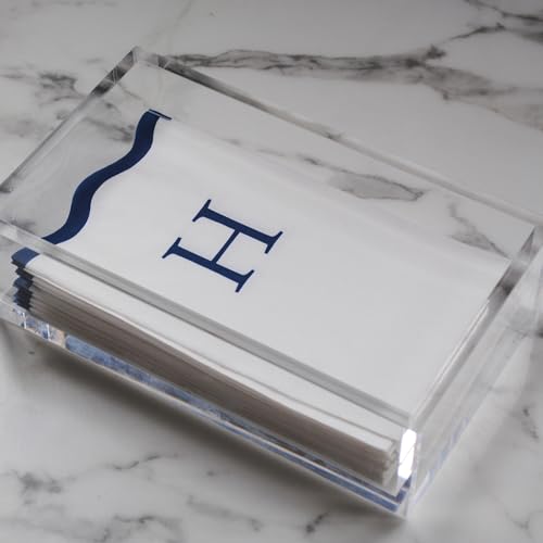 Stxy's Monogram Guest Towels, 40 Lettered Hand Towels - Navy Blue Letter 'H', Decorative Scalloped Monogrammed H Paper Napkins, Blue and White Disposable Dinner Napkins for Bathroom, Hostess Gifts - style: H