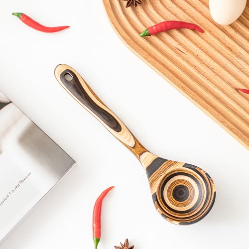 Gudamaye Pakkawood Deep Soup Ladles, 10.6 inch Big Wooden Ladle for Cooking, Wooden Kitchen Utensils Set - style: 1 PC Pakkawood Ladle