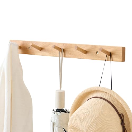 Hickory Wood Coat Rack Wall Mount, 20 Inch Coat Hook Hanger Wooden Wall Coat Rack with 5 Hooks for Purse Clothes Towels Hats in Entryway Bedroom Bathroom, Natural - size: 20 inches
