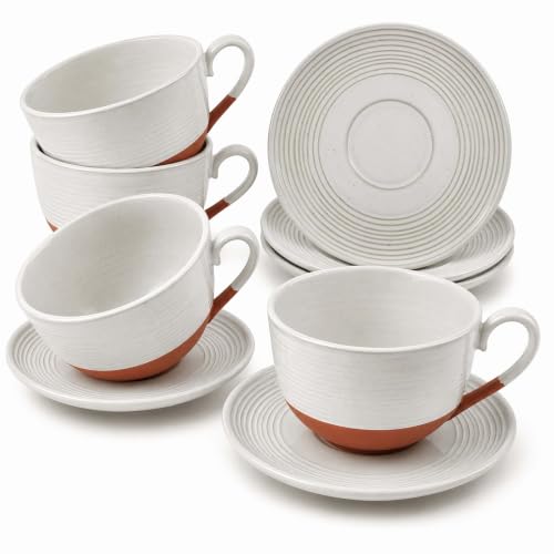 12 Oz Cappuccino Cups with Saucers, Coffee Cups Set of 4, Ceramic Tea Cup and Saucers, Wide Mouth Coffee Mugs for Latte Art, Cappuccino, Espresso & Cafe Drinks, Microwave Dishwasher Safe - color: C - 12oz