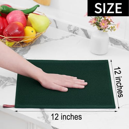Homaxy 100% Cotton Waffle Weave Kitchen Dish Cloths 15-Pack, Blackish Green | 12 x 12 Inches, Ultra Soft Absorbent Dish Towels, Quick Drying Dish Rags with Hanging Loop - color: Blackish Green, size: 12 x 12 - 15 Pack