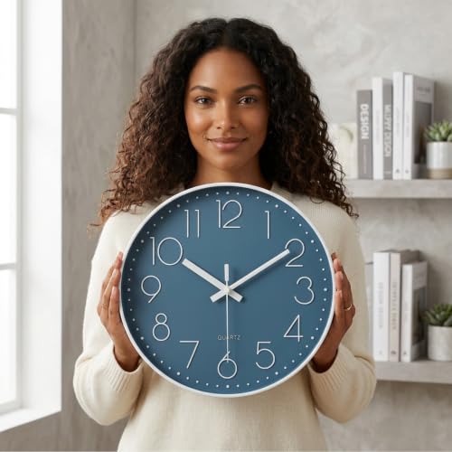 10 Inch Cerulean Wall Clock Battery Operated Silent & Non-Ticking Wall Clock Decor for Bathroom Bedroom - color: Cerulean, size: 10 Inch