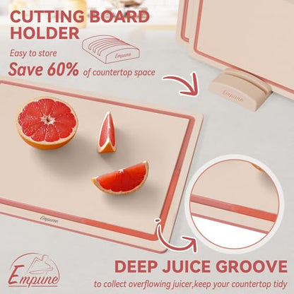 Empune 3-Piece Plastic Cutting Boards for Kitchen - Thick & Non-Slip Chopping Board Set with Juice Grooves, Dishwasher Safe, BPA Free, Includes Large & Small Sizes, Pink - color: Pink