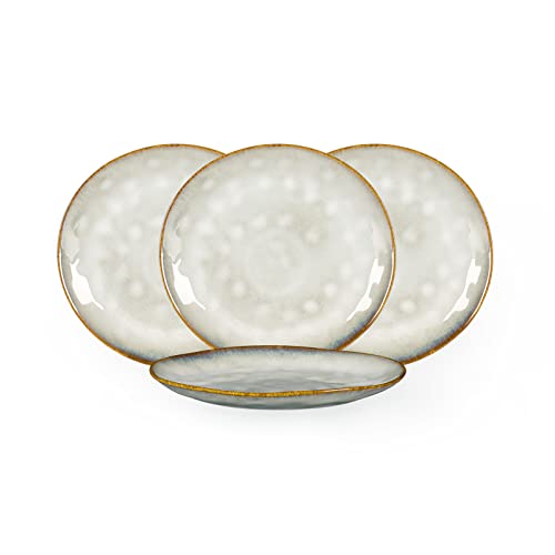 Henten Home Ceramic Dessert Plates, 8.5 Inch Salad Plate Set of 4, Porcelain Snack Serving Dishes for Cake, Kitchen, Microwave & Dishwasher Safe, Reactive Glaze (White) - color: White, size: 8.5 inch