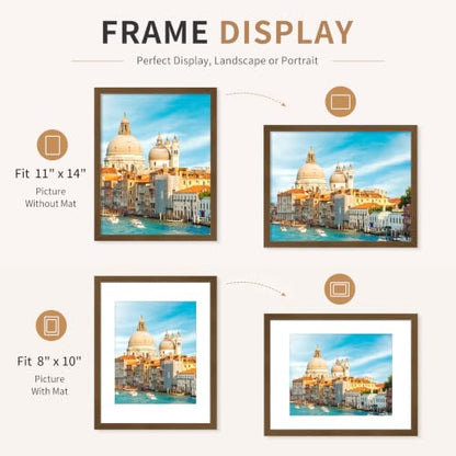 11x14 Wooden Picture Frames Set of 3 Walnut Photo Frame Wall Table Display | Sturdy MDF 11x14 frames with mat clear plexiglass Hangs on wall stands table family pics weddings diplomas home or office - color: Walnut, size: 11x14