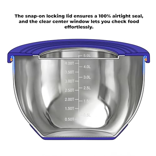 KITEISCAT Stainless Steel Mixing Bowls with Lids – Set of 5 Large Nesting Metal Bowls for Kitchen, Baking, Cooking, Food Prep & Storage, Non-Slip Base, Dishwasher Safe,Blue - color: Blue