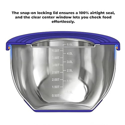 KITEISCAT Stainless Steel Mixing Bowls with Lids – Set of 5 Large Nesting Metal Bowls for Kitchen, Baking, Cooking, Food Prep & Storage, Non-Slip Base, Dishwasher Safe,Blue - color: Blue