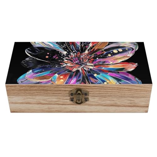 MUSM Vintage Wooden Storage Box, Gorgeous Colorful Flowers Keepsake Box for Jewelry, Photos, Letters, Elegant Desktop Organizer for Home & Office Decor