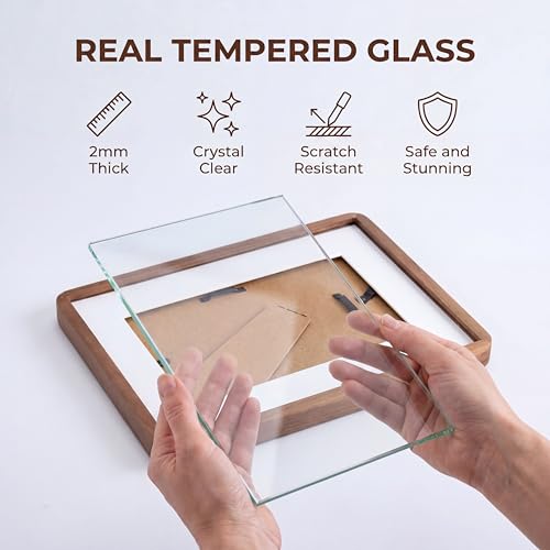 Acovy 5x7in Picture Frame, Natural Solid Walnut | Handcrafted Wooden, Dual Use Tabletop & Wall Mount, Matted to Fit 4"x6" Photos, HD Tempered Glass - color: Walnut, size: 5x7in