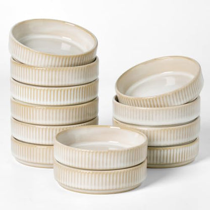 famiware Soy Sauce Dish, 4oz Dipping Bowls Set of 12, Cappuccino White | Ceramic Individual Dip Sauce Cups/Dishes/Plates, Small Serving Bowls for Side Dishes, Condiments, Sushi, Reactive Glaze - color: Cappuccino White, size: 12pcs