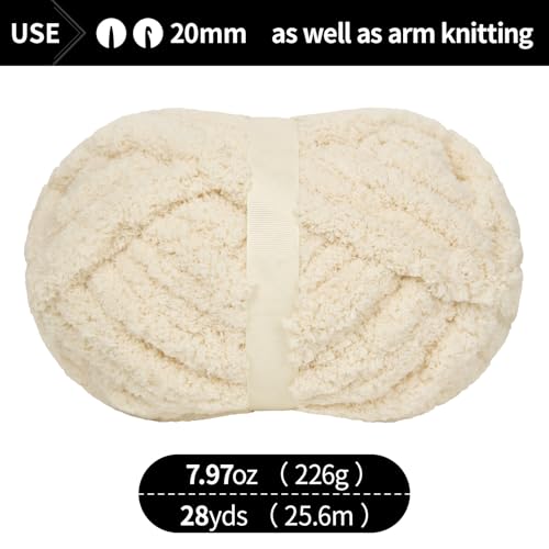 Franel Beige Chunky Chenille Yarn for Hand Knitting Blanket (8 Pack, Total 64oz) - Shed-Resistant Fluffy Jumbo Yarn for Crocheting, Super Bulky Big Yarn for DIY Throw, Pre-Wound & Tangle-Free - color: 23