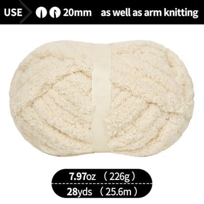 Franel Beige Chunky Chenille Yarn for Hand Knitting Blanket (8 Pack, Total 64oz) - Shed-Resistant Fluffy Jumbo Yarn for Crocheting, Super Bulky Big Yarn for DIY Throw, Pre-Wound & Tangle-Free - color: 23