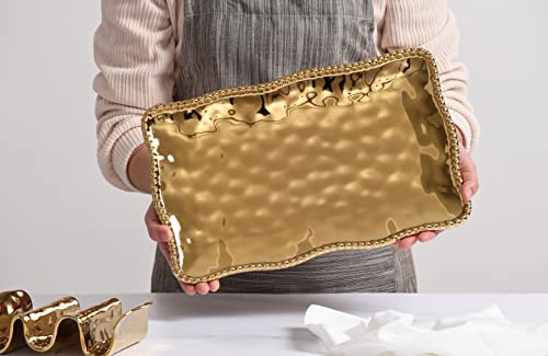 Pampa Bay Titanium-Plated Porcelain Medium Platter, 14.3 x 8 Inch, Gold Tone, Oven, Freezer, Dishwasher Safe