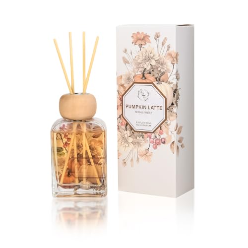 Reed Diffuser for Home, Pumpkin Spice Reed Diffuser Orelune Home Fragrance, 3.4 fl oz Pumpkin Essential Oil Diffuser with Sticks, Fall Diffuser for Bathroom Shelf Decor Halloween Decor(Pumpkin Latte) - color: Pumpkin Latte