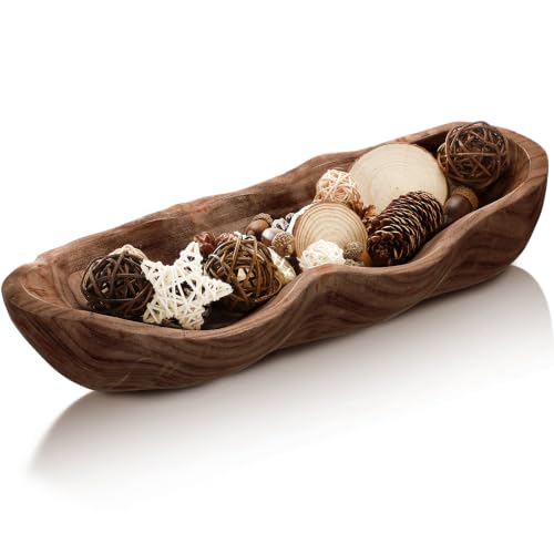Nuogo 1 Pack 16 Inch Wavy Live Edge Dough Bowl Large Size Wood Rustic Dough Bowl Decorative for DIY Farmhouse Home Supplies Kitchen Decoration(Dark Color) - color: Brown, size: 16 Inch