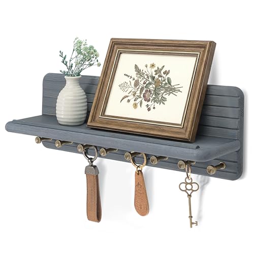 Rebee Vision Key Holder Wall Mount with 8 Key Hooks for Entryway,Royal Blue | Pine Wood, Key Holder for Wall, Round Corner, Floating Shelf, Key Hanger for Wallets, Apartment Essentials, Home Improvement - color: Royal Blue