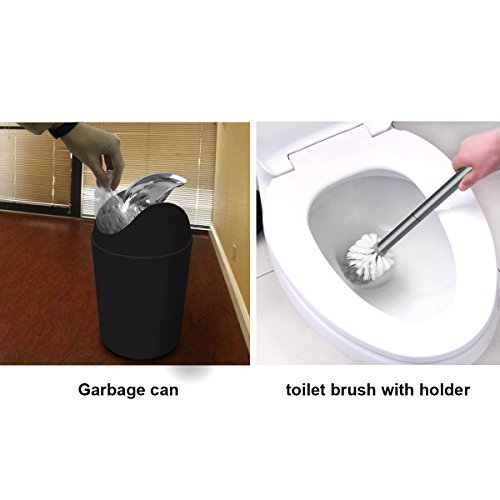 Bathroom Accessories Set, 6-Piece Plastic Gift Set, Toothbrush Holder, Toothbrush Cup, Soap Dispenser, Soap Dish, Toilet Brush Holder, Trash Can (Black) - color: Black