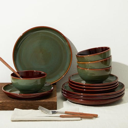 Stoneware Dinnerware Sets, Ceramic Plates and Bowls Set, Microwave & Dishwasher Safe Kitchen Dishes, Modern Dinner Salad Plates | Cereal Bowls, Dishware Sets Service for 4 Sage Green | Stoneware Dishware sets, Microwave & Dishwasher Safe, Cereal Bowls and