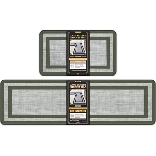 Mattitude Kitchen Mats Set of 2,Cushioned Anti-Fatigue Non-Skid Rug Sets | Ergonomic Comfort PVC Kitchen Mats for Floor,Standing Mat for Kitchen,Floor,Office,Sink,Laundry, Green Frame - color: Green Frame, size: 17.3" x 59 "+ 17.3" x 29 "--0.40 inches