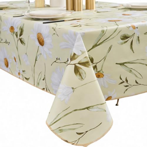 Pioggia Vinyl Tablecloth with Flannel Backing - Waterproof, Oil-Proof, Easy to Clean -Plastic Table Cloth - Perfect for Dining Tables, Kitchen Tables, Parties (Flowers Pattern, 54×54 Inch Square) - color: Flowers Pattern, size: 54" x 54" (Square)