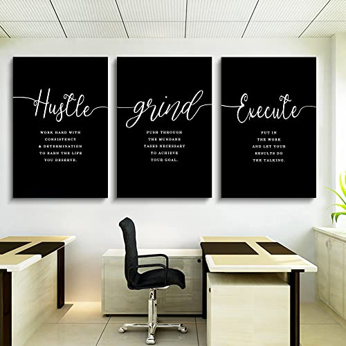 Hustle Quotes Execute Prints, Framed Canvas Wall Art Success Quote, Office Wall Art, Black Large Poster, Positive Motivational Set of 3 Prints, Boss Gift (F-3pcs,20x30inchx3pcs) - color: F-3pcs, size: 20x30inchx3pcs