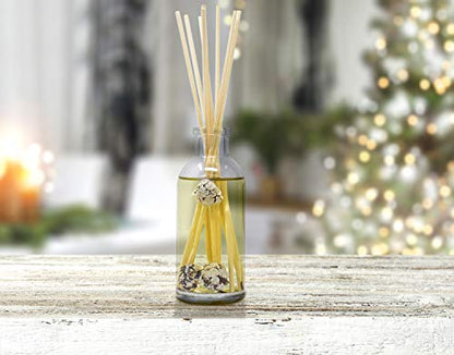 Reed Diffuser Set, Frosted Pinecones - Bathroom Shelf Décor | Holiday Scented, Pine, Cinnamon, Clove, Cedar wood, Sandalwood and Vanilla Bean Scent Notes - color: Frosted Pinecones