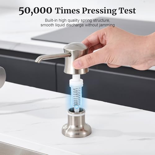 Sink Soap Dispenser for Kitchen Sink Brushed Nickel Upgrade with 40" Silicone Extension Tube Kit, Connect to Your Soap Bottle Directly | Built-in and Reduces Refill Frequency, Simple DIY Installation, Fits 1.1–1.6 in Sink Holes, for Dish Soap or Lotion -
