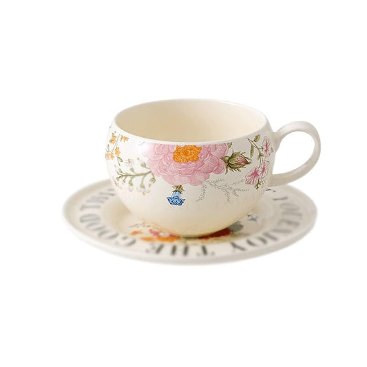 Country Plant Flower Ceramic Tea Cup Saucer Set as Afternoon Gift - color: Style2