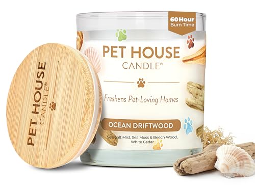 Pet House Candles, Clean Long-Burning, Scented Pet Friendly Candles, Plant-Based, 60 Hour Burn Time - Ocean Driftwood, 9 oz - color: Ocean Driftwood, size: Pack of 1
