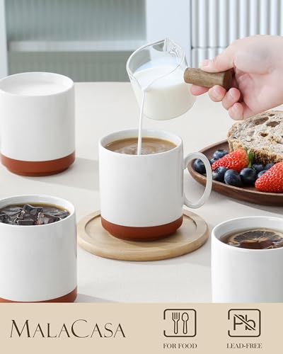 MALACASA 12oz Ceramic Coffee Mugs Set of 4, Stackable Coffee Cups with Straight-Sided Design, Mugs for Coffee, Latte, Tea, Hot Chocolate, Cappuccino and Cocoa, Microwave & Dishwasher Safe, Khaki White - color: Straight-Khaki White, size: 12 Oz