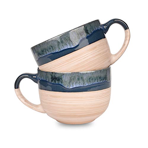 Bosmarlin Large Ceramic Coffee Mug Set of 2, Stoneware Latte Mug for Office and Home, 16 Oz, Dishwasher and Microwave Safe, (Prussian Blue, 2) - color: Prussian Blue