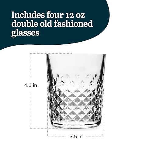 Libbey Carats Double Old Fashioned Glasses, 12 Oz Faceted Whiskey Drinking Glasses, Dishwasher Safe Rocks Glass Set for Spirits, Cocktails - color: Carats Rocks