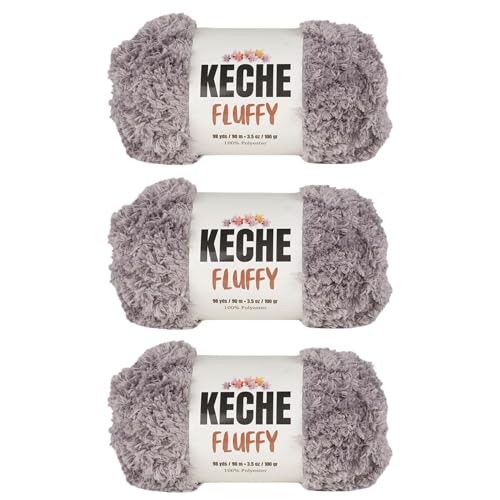 KECHE Fluffy Bulky Yarn – Super Soft Chunky Fuzzy Blanket Weight # 5 Yarn for Knitting Crocheting Crafting 3.5 oz (100 gr) 98 Yds (90 m) - 3 Skeins, Grey - color: Grey, size: 3 SKEINS
