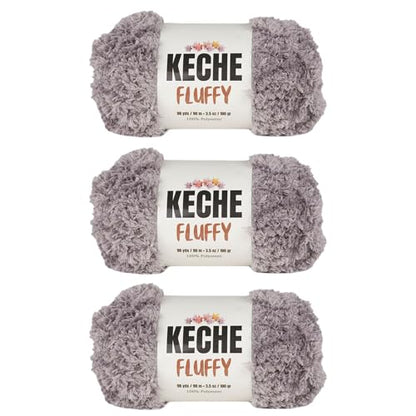 KECHE Fluffy Bulky Yarn – Super Soft Chunky Fuzzy Blanket Weight # 5 Yarn for Knitting Crocheting Crafting 3.5 oz (100 gr) 98 Yds (90 m) - 3 Skeins, Grey - color: Grey, size: 3 SKEINS