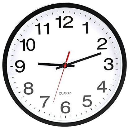 Black Wall Clock,Non Ticking 10 In,Modern,Quality Quartz Battery Operated - color: Black/White, size: 10”
