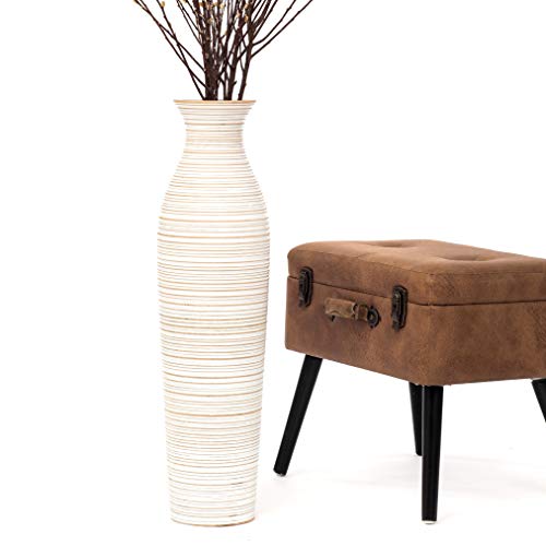 Leewadee Large Floor Vase 26 inches Mango Wood for Pampas Grass, Dried Flowers | Decor Vase for Living Rooms and Empty Corners, for Branches & Dried Grasses. Tougher than Ceramic, No Water. Boho - color: White Wash, size: size:70cm