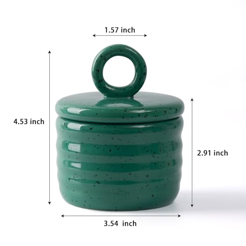 Salt Cellar Keeper with Ceramic Lid, Big Capacity Ceramic Sugar Bowls Pepper Box, Speckled Glaze Seasoning Container Condiment Pot for Kitchen (Green) - color: Green