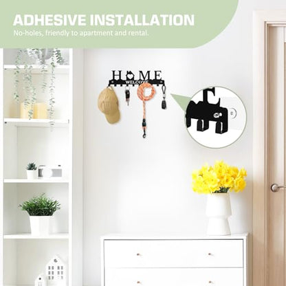 Key Holder Wall Mount, Adhesive Key Hanger with 10 Hooks, Black | Metal Material, 2 Mount Options, Compact Design, Cute Wall Decoration, Suit for Entryway, Doorway, Hallway, RV, Garage - style: 10 Hooks