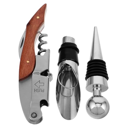 SOLUSTRE Stainless Steel Wine Opener Set Creative Accessories Kit with Corkscrew Pourer and Stopper Elegant Gift Box for Home and Travel Use for Wine Lovers