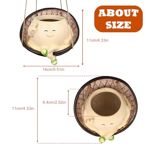 Swing Chair Planter Pot, Hanging Smiley Face Flower Pots, Funny Cute Head Succulent Planter for String of Pearls Indoor & Outdoor Plants