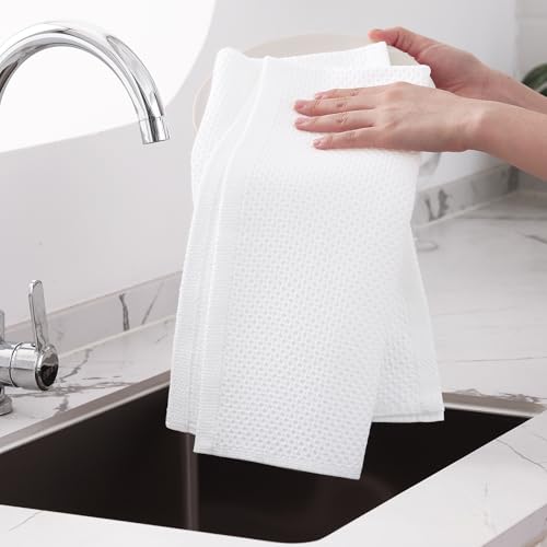 Homaxy 100% Cotton Oversized Waffle Weave Kitchen Towels 8-Pack, White | 20 x 28 Inches, Ultra Soft Absorbent Dish Towels, Quick Drying Large Cleaning Towels - color: White, size: 20 X 28 - 8 Pack