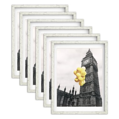 BSRHOMR 12x16 Picture Frame with Mat Distressed White, Country Rustic Style Photo Frame Set of 6 with Removable 11 x 14 Mat, Display Table Top or Wall Mount for Gallery - color: Distressed White, size: 12x16