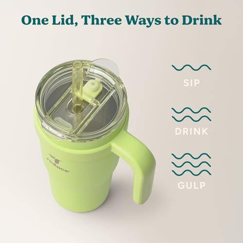 REDUCE 24 oz Stainless Steel Tumbler with Handle - Dual-Wall Vacuum Insulated Travel Mug, Sweat-Proof Lid & Reusable Straw - Keeps Drinks Cold for 24 Hrs, Fits Cupholders, Dishwasher Safe - Mojito - color: Mojito, size: 24 Ounces